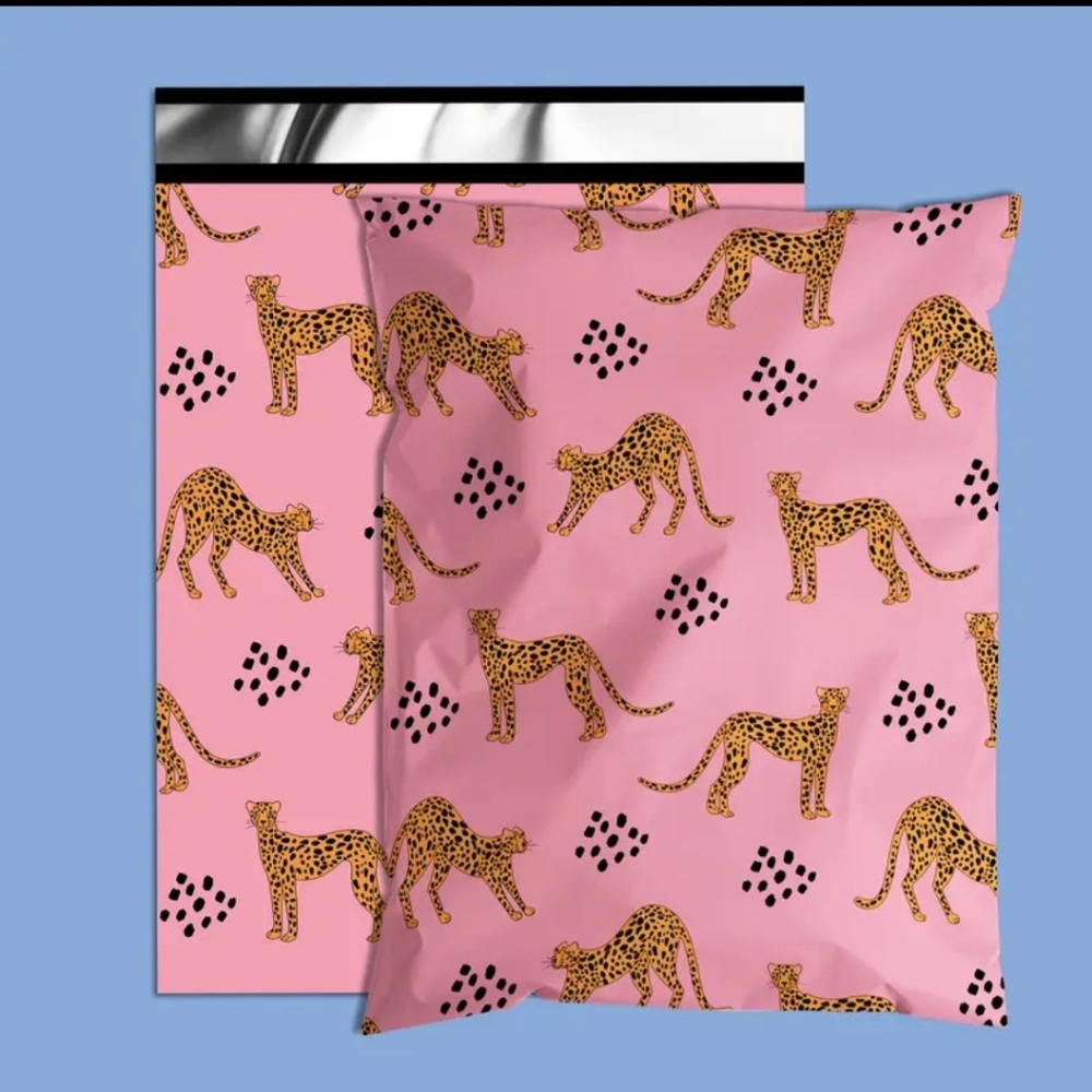 Cheetah Cats Pink Self Sealing Poly Mailer Bags 12.5 X 15